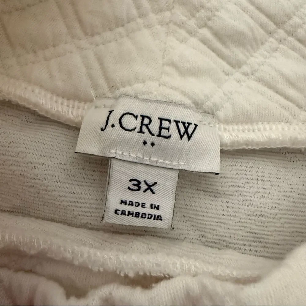 J Crew Sweatshirt Womens 3X Ivory Quilted Mock Neck Long Sleeve Pullover Stretch